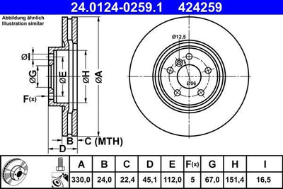 ATE 240124-02591 *2 Brake Disc Front BMW F39 F45 F48 Mini F60 | Set of 2