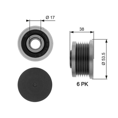Gates OAP7081 Alternator Pulley Traffic-Laguna-Master-Vivaro-Movano 1.9 dCi 6 Grooved — Starting & Charging