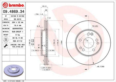 Brembo 09.4869.34 Brake Disc M.Benz 107 124 201 Front Air — Brake Rotors & Drums
