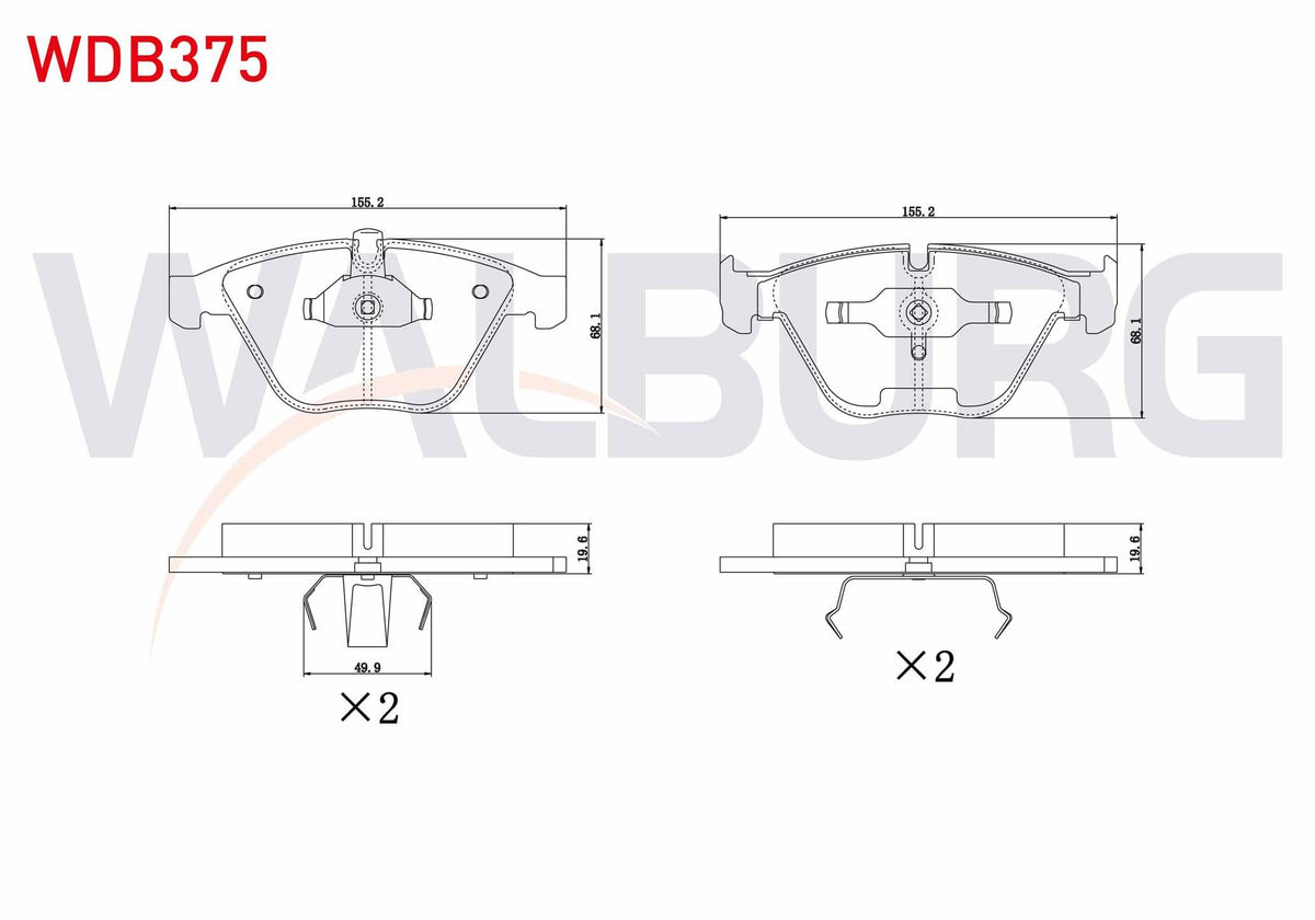 WALBURG WDB375 Brake Pad Front BMW 3 Series (E90) 330 Xi 2005-2011 / (E92) Coupe 330 D 2005-2011 / 5 Series (E60 — Brake Pads