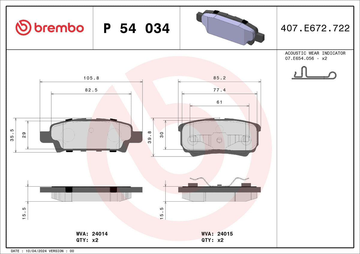 Brembo P54034 Brake Pad Rear Low-Met Hyundai — Brake Pads