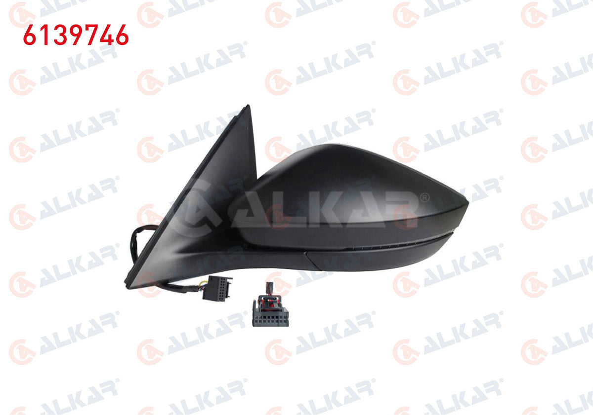 Alkar 6139746 Outer Rear View Mirror Left Electric Heated Primed with Turn Signal Led 6 Pin Skoda — Tail, Signal & Reflectors