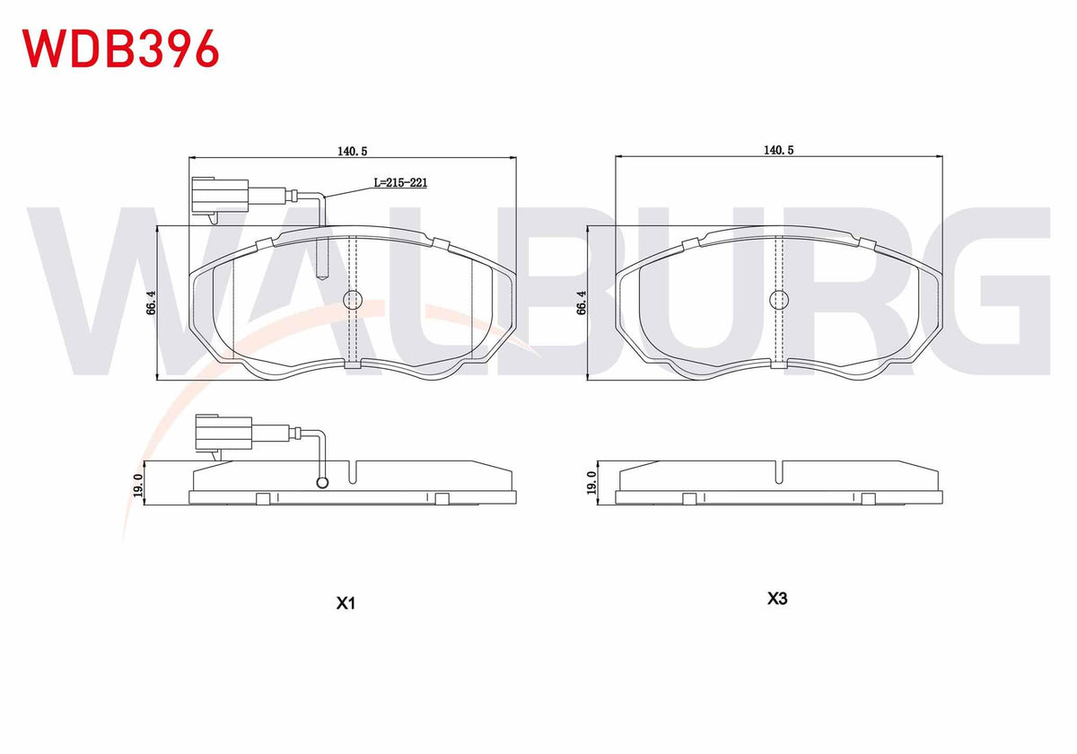 WALBURG WDB396 Brake Pad Front with Connector Fiat Ducato 2.8 TDI 2002-2006 / Ducato 2.3 JTD 2002-2006 / Ducato — Brake Pads