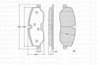 Kraftvoll 07010428 Brake Pad Front Discovery III L319 04 > 09 Discovery IV L319 09 > 18 Range Rover III L322 02 > 12