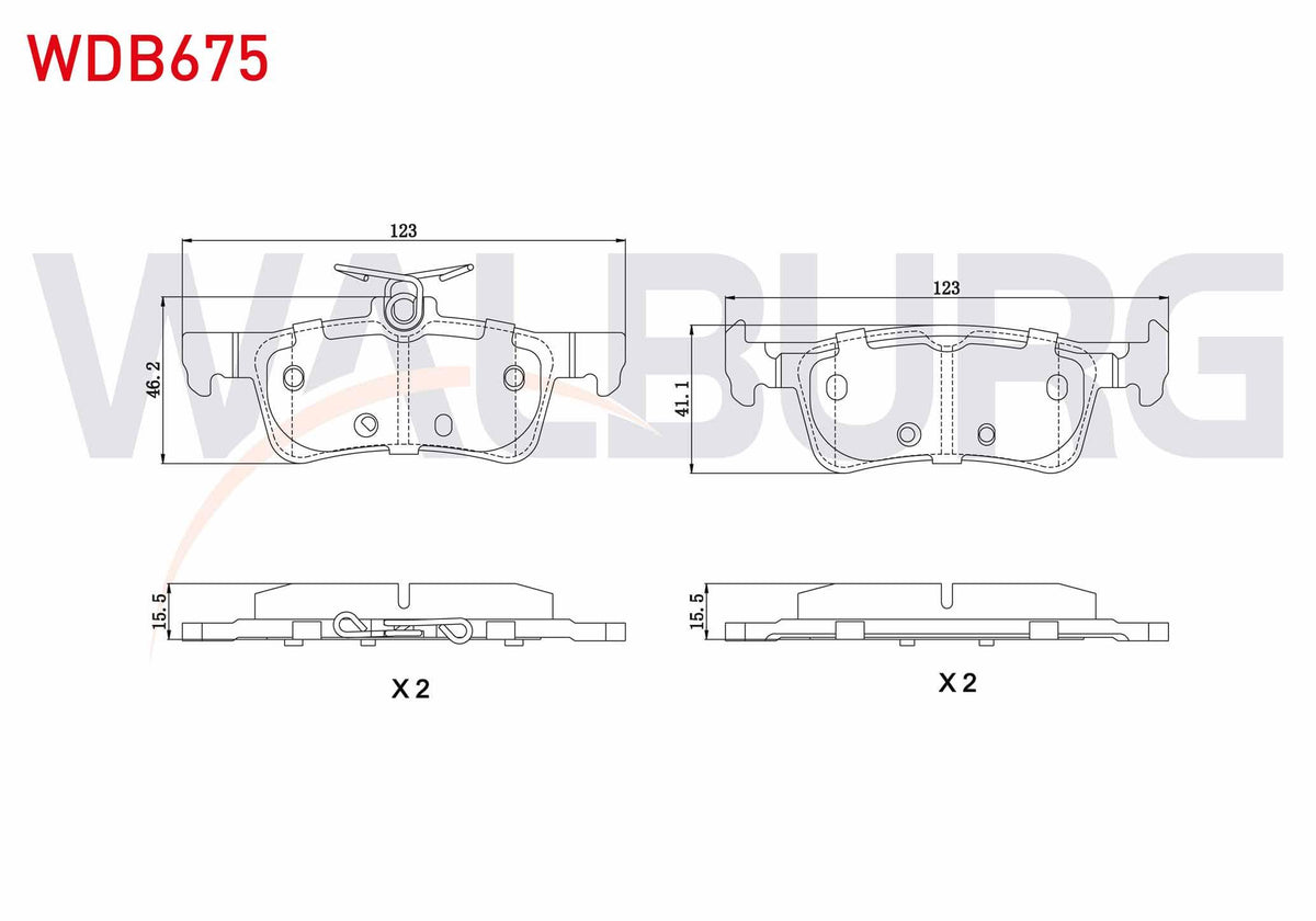 WALBURG WDB675 Brake Pad Rear Peugeot 308 II 1.6 HDi 2014-/ 308 II 1.6 Thp 2014-/ 308 II 1.2 VTI 2014 — Brake Pads