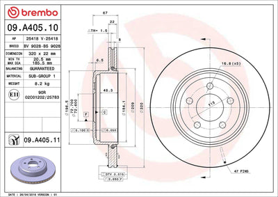 Brembo 09.A405.11 Brake Disc Rear UV Coated Chrysler — Brake Rotors & Drums