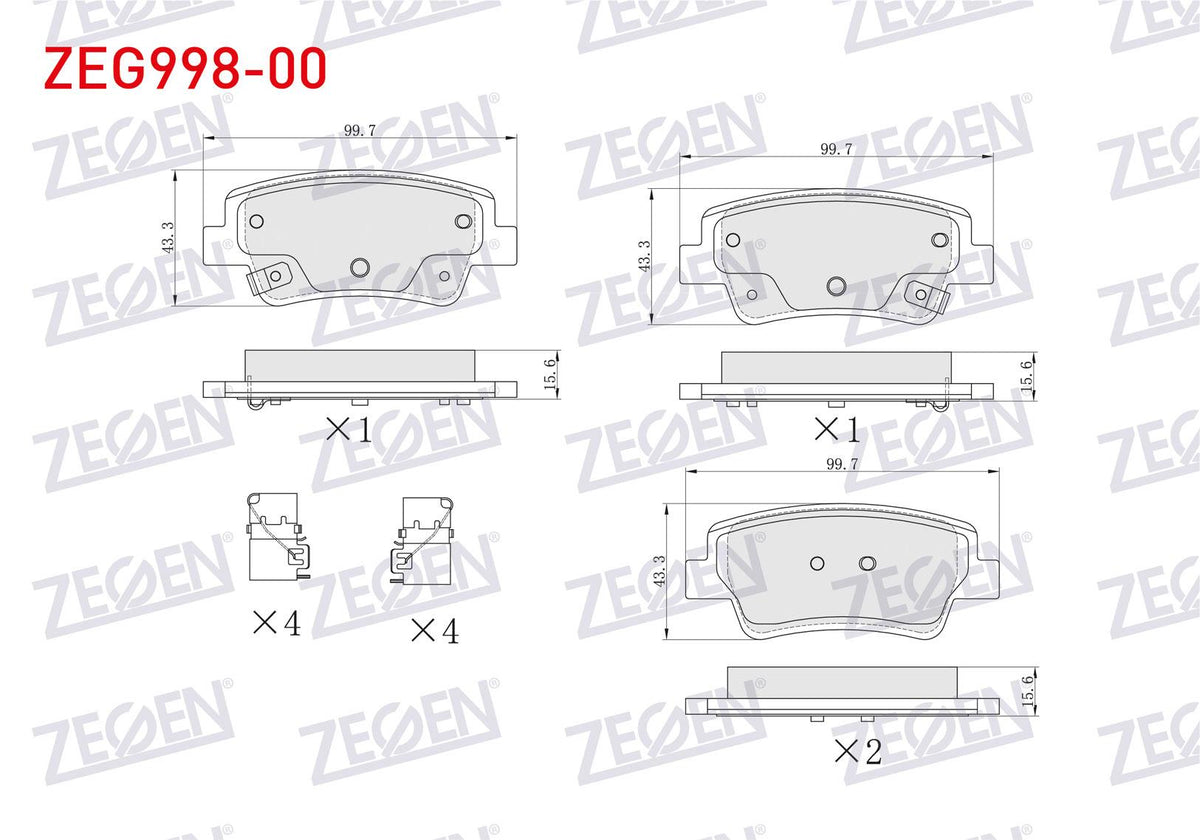 Zegen ZEG998-00 Brake Pad Rear with Wear Indicator Hyundai Elantra 2021-/ i20- i30 2021