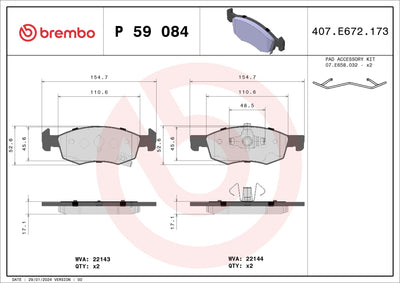 Brembo P59084 Brake Pad Front Low-Met Opel — Brake Pads