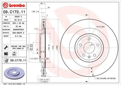 Brembo 09.C170.11 Brake Disc X1 Audi A6 (4G2), A8 (4H) Rr — Brake Rotors & Drums