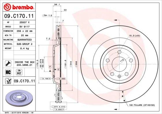 Brembo 09.C170.11 Brake Disc X1 Audi A6 (4G2), A8 (4H) Rr — Brake Rotors & Drums