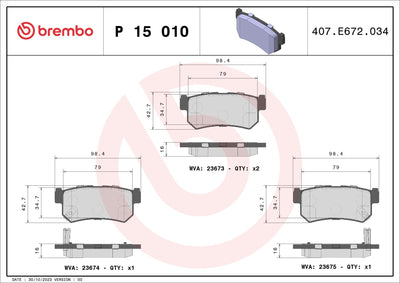 Brembo P15010 Brake Pad Rear (Ssangyong Actyon 08 / 12 / Kyron 08 / 12 / Rexton 06 / 12) — Brake Pads