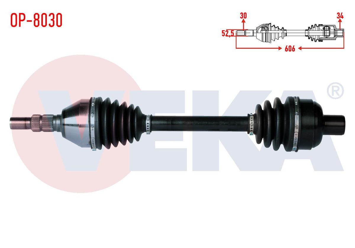 Veka OP-8030 Complete Axle Right Front Opel Insignia 1.6 T (A16let) M-T Length 606mm 2008 — Axles, CV Joints & Boots