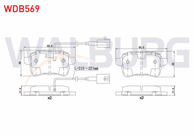 WALBURG WDB569 Brake Pad Rear with Connector Alfa Romeo Giulietta (940) 1.4 Tb 2010-/ Giulietta (940) 1.6 JTD 20 — Brake Pads