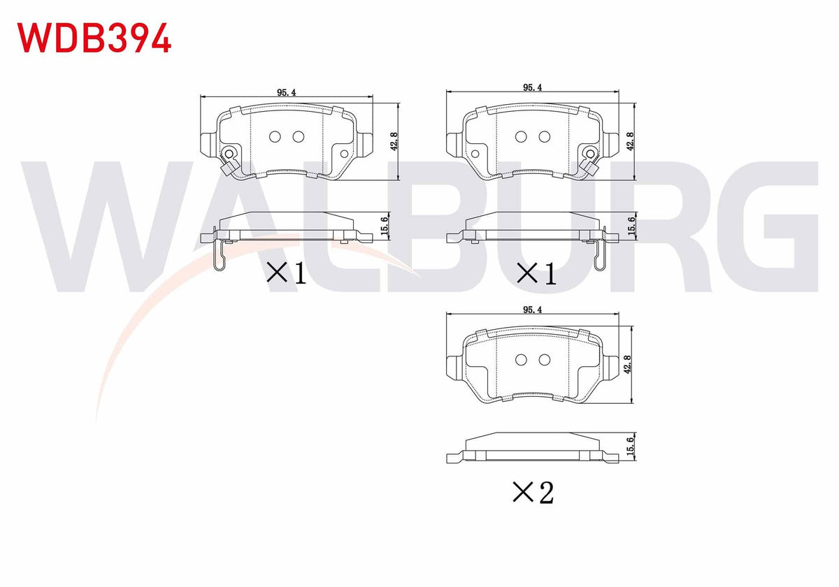 WALBURG WDB394 Brake Pad Rear with Wear Indicator Opel Astra H 1.3 CDTi 2004-2010 / Astra H 1.6i 2004-2010 / Astra G 1.6 16V 1998-2005 / Zafira B 1.9 CDTi 2005-2011 / Kia Ceed 1.6 CRDi 2012-/ Hyundai I