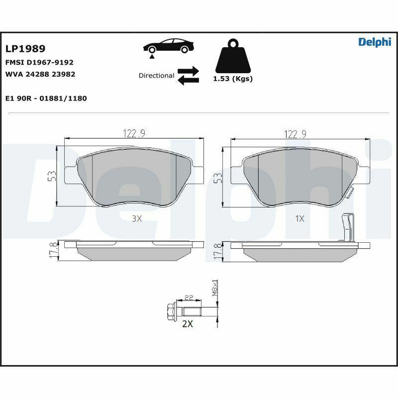Delphi LP1989 Brake Pads - Front Set for 2006 Corsa 1.3MJet 75HP