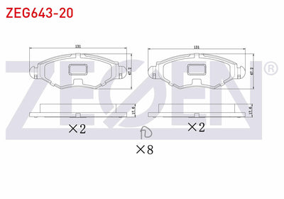 Zegen ZEG643-20 Brake Pad Front Peugeot 206 (2A / C) 1.4i 16V 1998-2006 / 206 (2A / C) 1.4 HDi 1998-2006 / 206 ( — Brake Pads