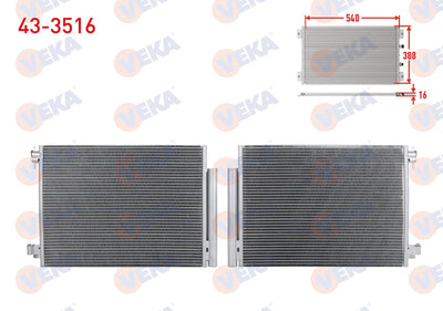 Veka 43-3516 A/C Condenser Renault Clio IV 2012-2020 / Captur 2013-/ Dacia Dokker 2012-/ Duster 20 — Condensers & Evaporators