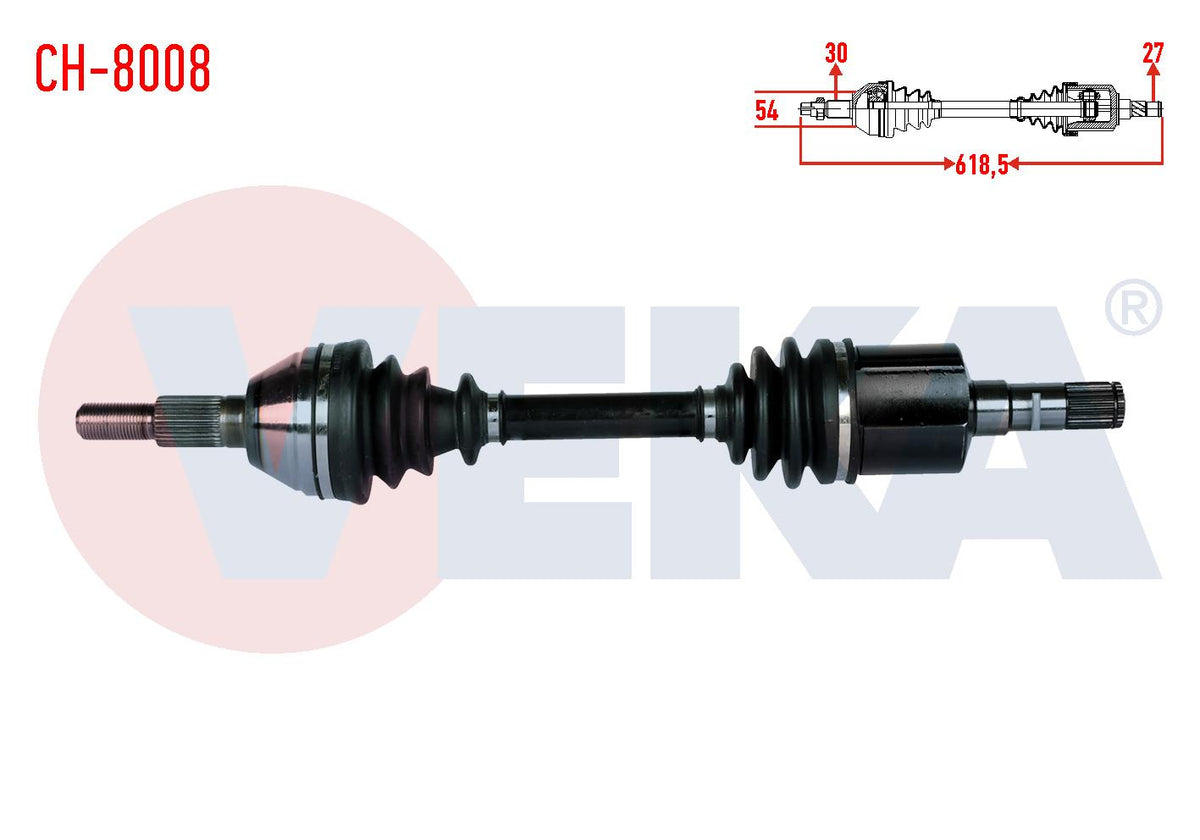 Veka CH-8008 Complete Axle Left Front Length 618,5mm Chevrolet Captiva (C100 — Axles, CV Joints & Boots