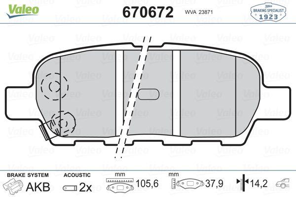 Valeo 670672 Brake Pad Rear Suzuki Grand Vitara 09-> Nissan Qashqai J10/X-Trail T30-T31/Juke/Pathfinder — Brake Pads