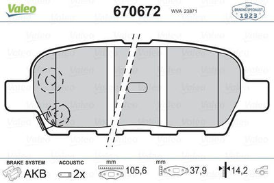 Valeo 670672 Brake Pad Rear Suzuki Grand Vitara 09-> Nissan Qashqai J10/X-Trail T30-T31/Juke/Pathfinder — Brake Pads