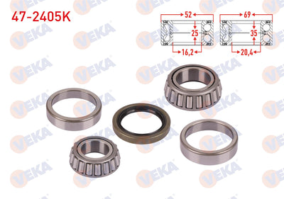 Veka 47-2405K Front Wheel Bearing Kit Left-Right 69X35x20,4 / 52X25x16 — Wheel Bearings