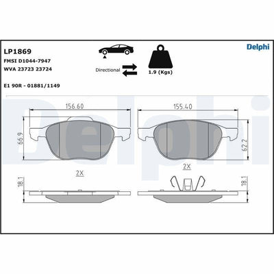 Delphi LP1869 Ford EcoSport Front Brake Pad Set — Brake Pads