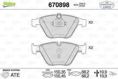 Valeo 670898 Brake Pad Front BMW E90-E93 / X1 E84 / 3 Series 05-11 — Brake Pads