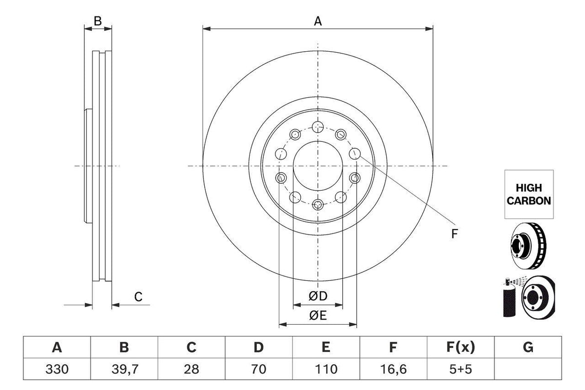 Bosch 0986479J44 Brake Disc Front Drilled Coated 330 mm (Alfa Romeo Tonale 22-Jeep Compass Renegade 20 — Brake Rotors & Drums