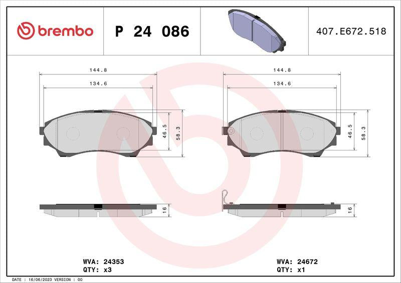 Brembo P24086 Brake Pad Front (Ford Ranger 4×4 02 -) (Mazda B2500)