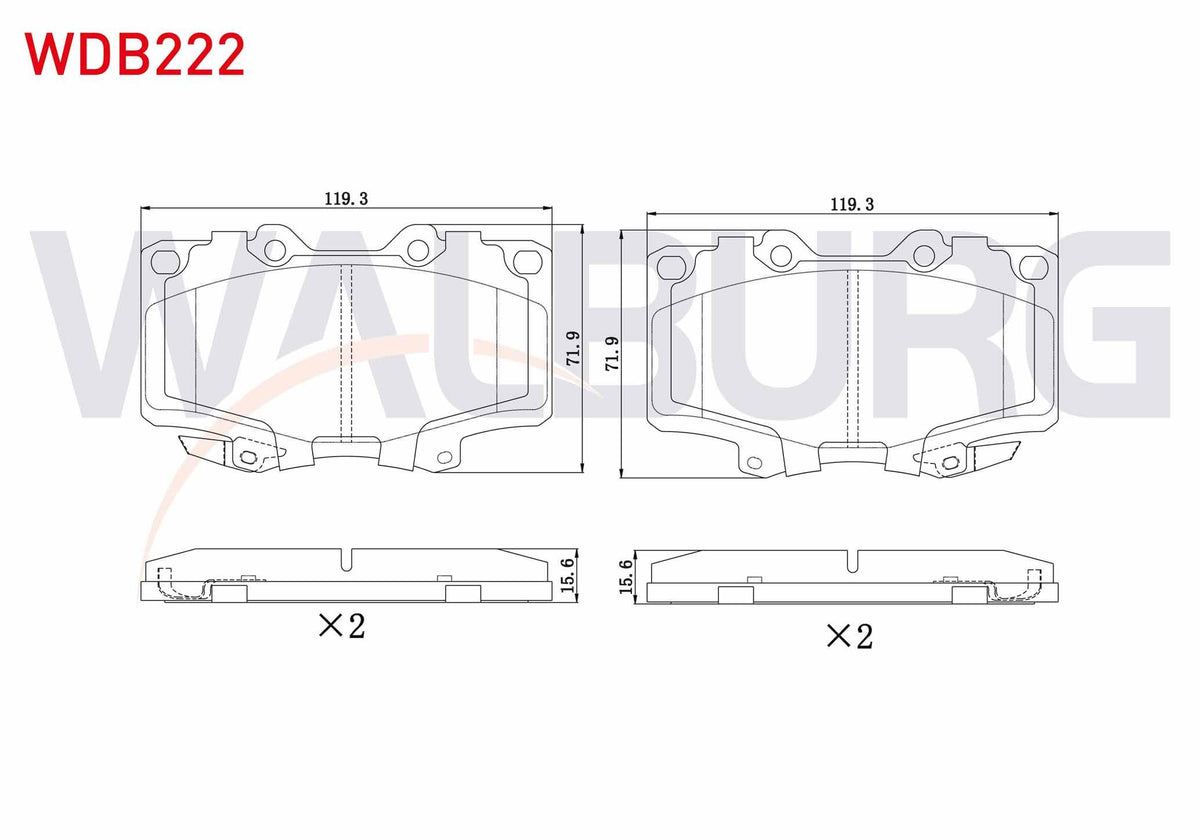 WALBURG WDB222 Brake Pad Front with Wear Indicator Toyota HI-Lux Pick Up 2.5 D 1983-2005 / 2.5 D-4D 1983-2005 / — Brake Pads