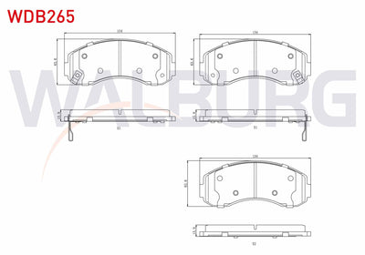 WALBURG WDB265 Brake Pad Front with Wear Indicator Kia K2500 2.5 D 2003-/ Bongo K2500 2.4 D 2003-/ Bongo K2500 2 — Brake Pads