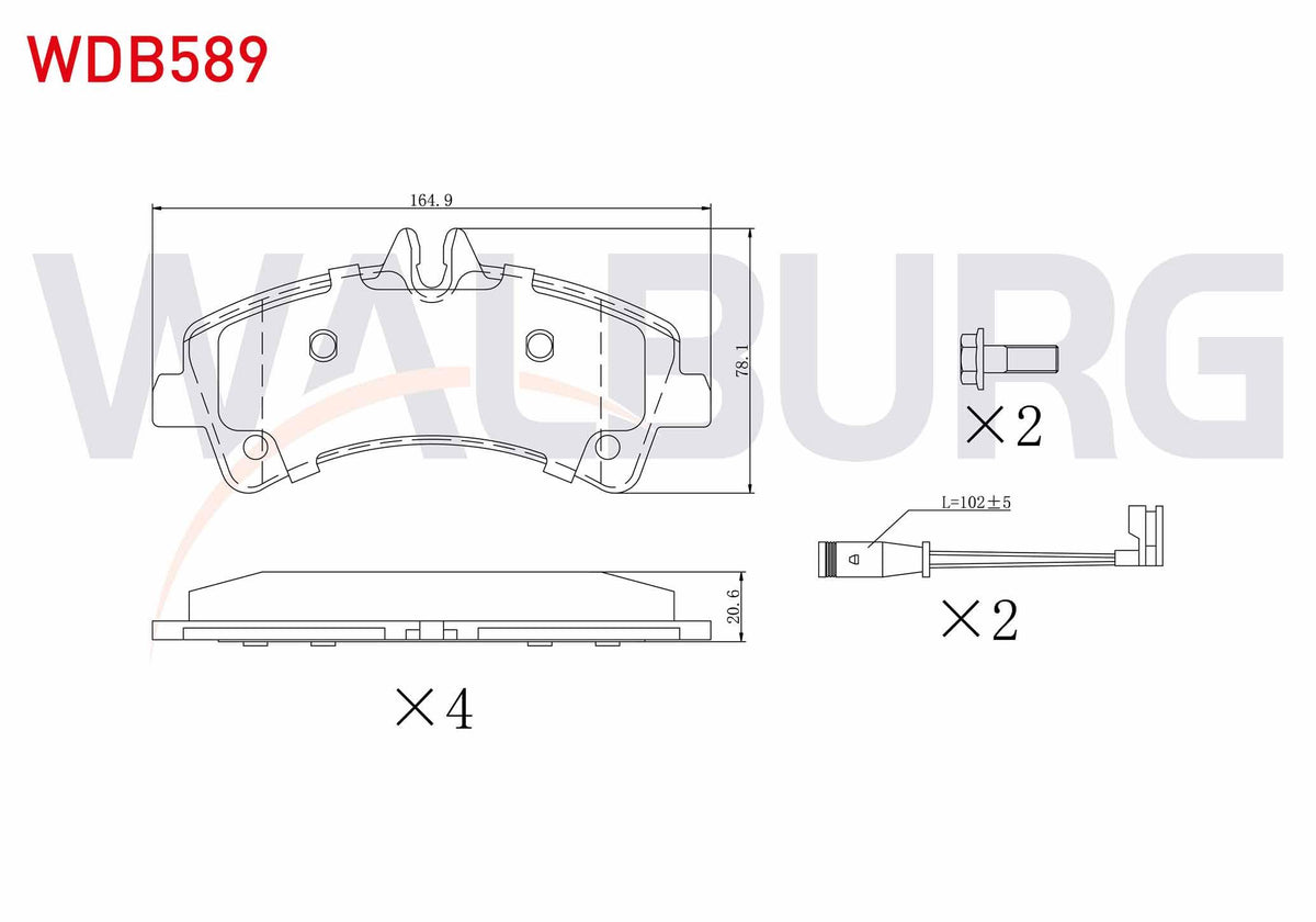 WALBURG WDB589 Brake Pad Rear with Connector Mercedes Sprinter 5T (906) 515 CDI Pair Wheel 2006-2009 / VW Crafte — Brake Pads