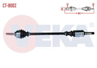 Veka CT-8002 Complete Axle Right Front Citroen C2 (Jm) 1.4 with Spring Type Length 841mm 2003-2009 — Axles, CV Joints & Boots