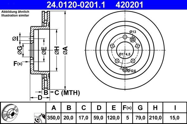 ATE 24.0120-0201.1 Brake Disc Rear Land Rover Range Rover Discovery III-Sport 2004-2013 350 Diameter | Set of 2