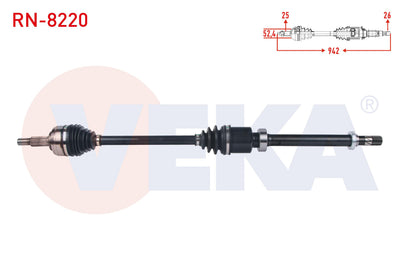 Veka RN-8220 Complete Axle Right Front Length 942mm Renault Megane IV 1.6i M-T 2016 — Axles, CV Joints & Boots