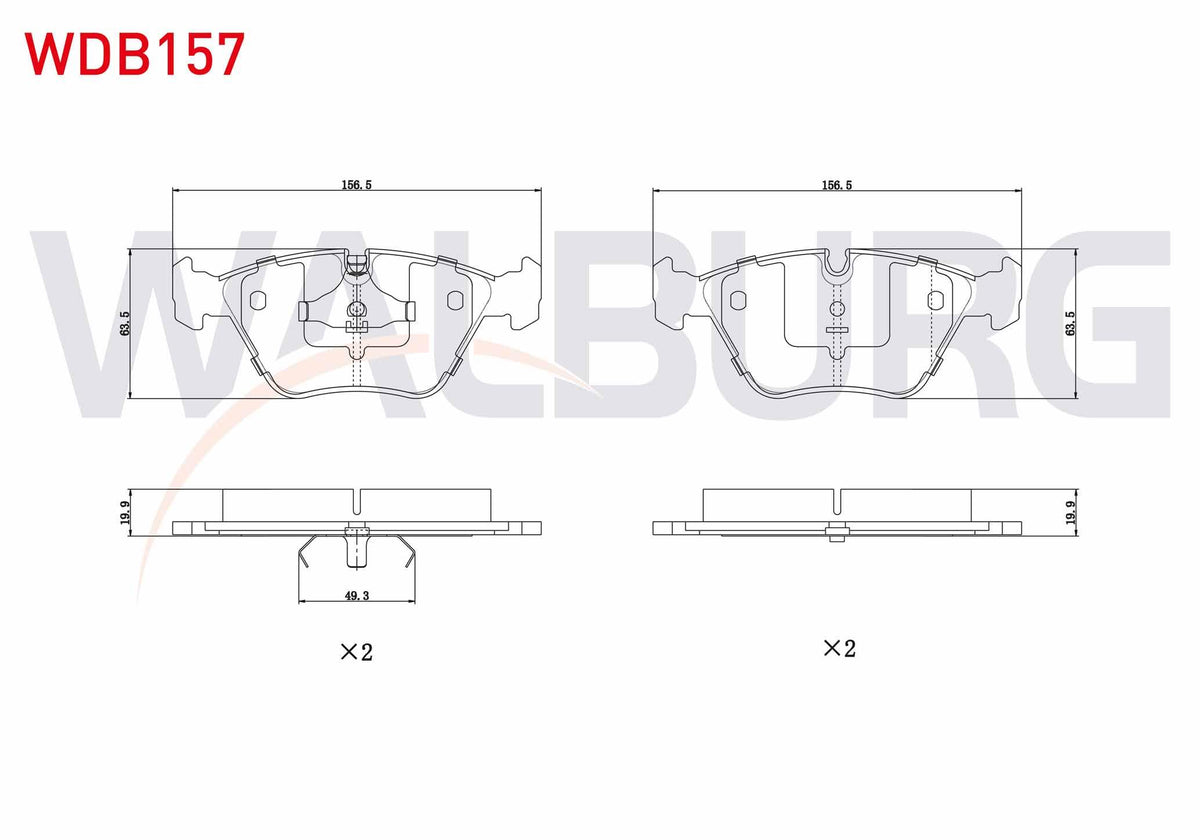 WALBURG WDB157 Brake Pad Front BMW 5 Series (E34) 518 i 1987-1995 / (E34) 520 i 1987-1995 / (E34) 535 i 1987-199 — Brake Pads