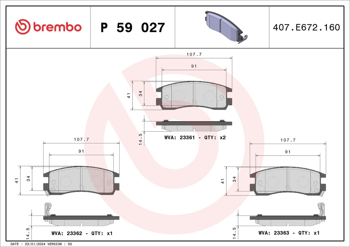 Brembo P59027 Brake Pad Rear Low-Met Chevrolet — Brake Pads