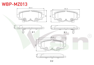 WGN WBP-MZ013 Brake Pad Rear with Wear Indicator 13.8mm Mazda 3 (Bm) Skyactive G100-G120-G165-D150 2013 — Brake Pads