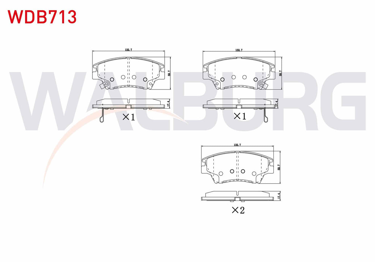 WALBURG WDB713 Brake Pad with Wear Indicator Front Ssangyong Tivoli 1.6 2015