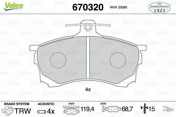 VALEO Brake Pad Set for 1995-1999 Carisma 1.6 - Front Axle Disc Brake — Brake Pads