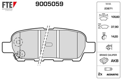 Fte 9005059 Rear Brake Pad Nissan Qashqai J10 07-13 X-Trail 07-13 Juke 10- Parthfinder 13- Koleos 08- — Brake Pads