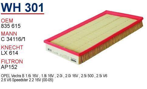 Wunder WH301 Opel Vectra B 1.6/1.8/2.0/2.5 Air Filter — Air & Cabin Filters
