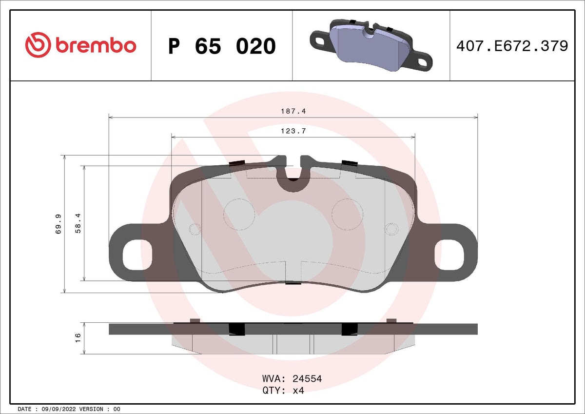 Brembo P65020 Brake Pad Rear Porsche Panamera 09-24 — Brake Pads