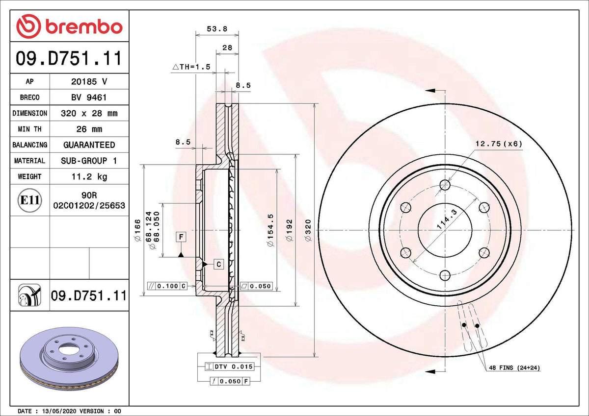 Brembo 09.D751.11 Brake Disc Front Mercedes-Benz W470/X-Class 470 17 > — Brake Rotors & Drums