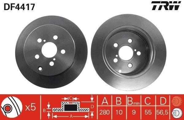 TRW Rear Disc Brake DF4417 for 2003 Toyota Avensis 1.6-2.2 — Brake Rotors & Drums