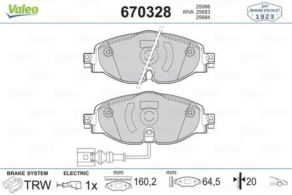 VALEO 670328 Front Brake Pads - Disc Brake Set for Golf VII, Passat and 3 more models