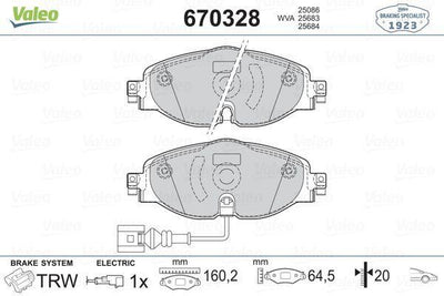 VALEO 670328 Front Brake Pads - Disc Brake Set for Golf VII, Passat and 3 more models