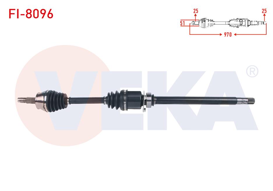 Veka FI-8096 Complete Axle Right Front Fiat Egea 1.4 T-Jet M-T Length 970mm 2015 — Axles, CV Joints & Boots