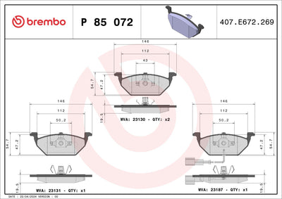 Brembo P85072X Brake Pad-Kablolu (VW Golf 98-06 Polo 02-05 Audi A3 97-03 Seat Leon 00-06 Skoda Octavia 97-11) — Brake Pads