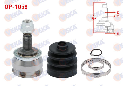 Veka OP-1058 CV Joint Left-Right Front Outer Opel Corsa D 1.2 22X27x51 Length 133.5mm 2006-2014 — Axles, CV Joints & Boots